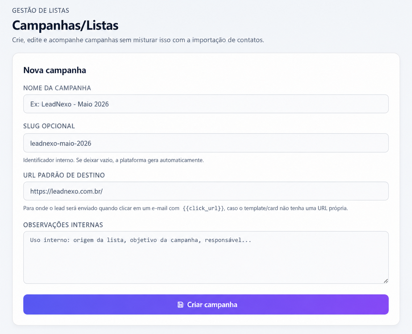 Campanhas LeadNexo